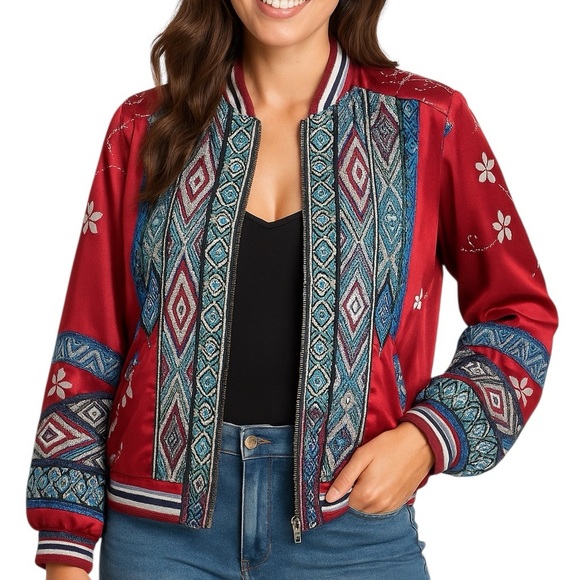 Johnny Was silk Nancy Reversible Silk Bomber Jacket NWT RARE (oversized)